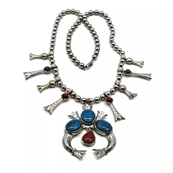 Vtg ART Arthur Pepper Squash Blossom Silver Tone Southwestern Necklace - Picture 1 of 5